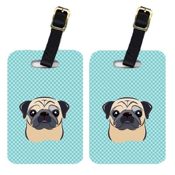 Carolines Treasures Carolines Treasures BB1200BT Pair Of Checkerboard Blue Fawn Pug Luggage Tags BB1200BT - main